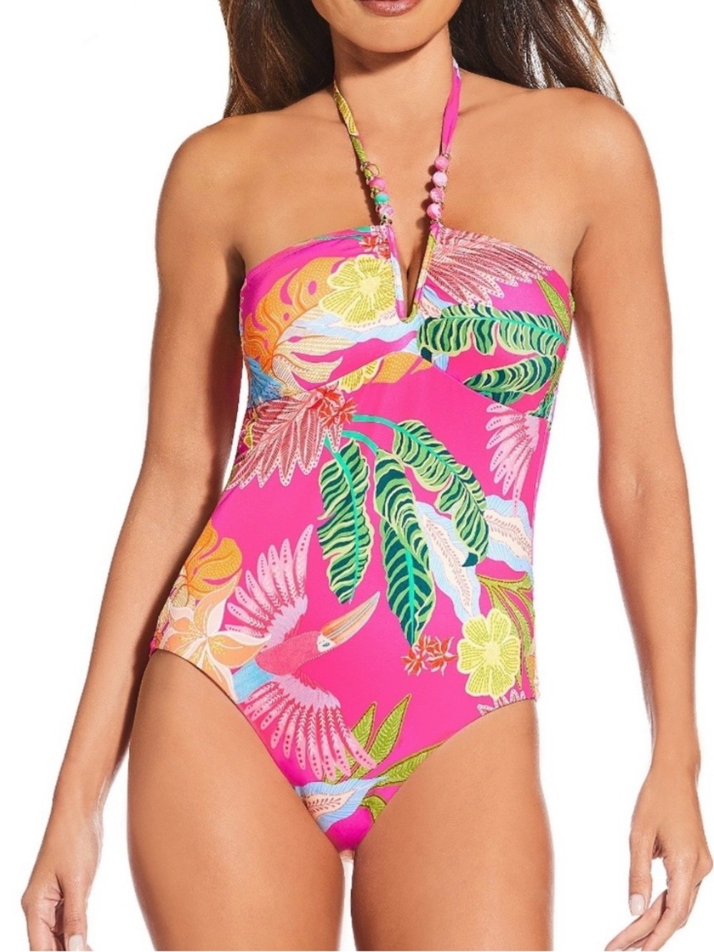 Gibson & Latimer Rainforest Jungle V-Wire Bandeau One-Piece Swimsuit size XS